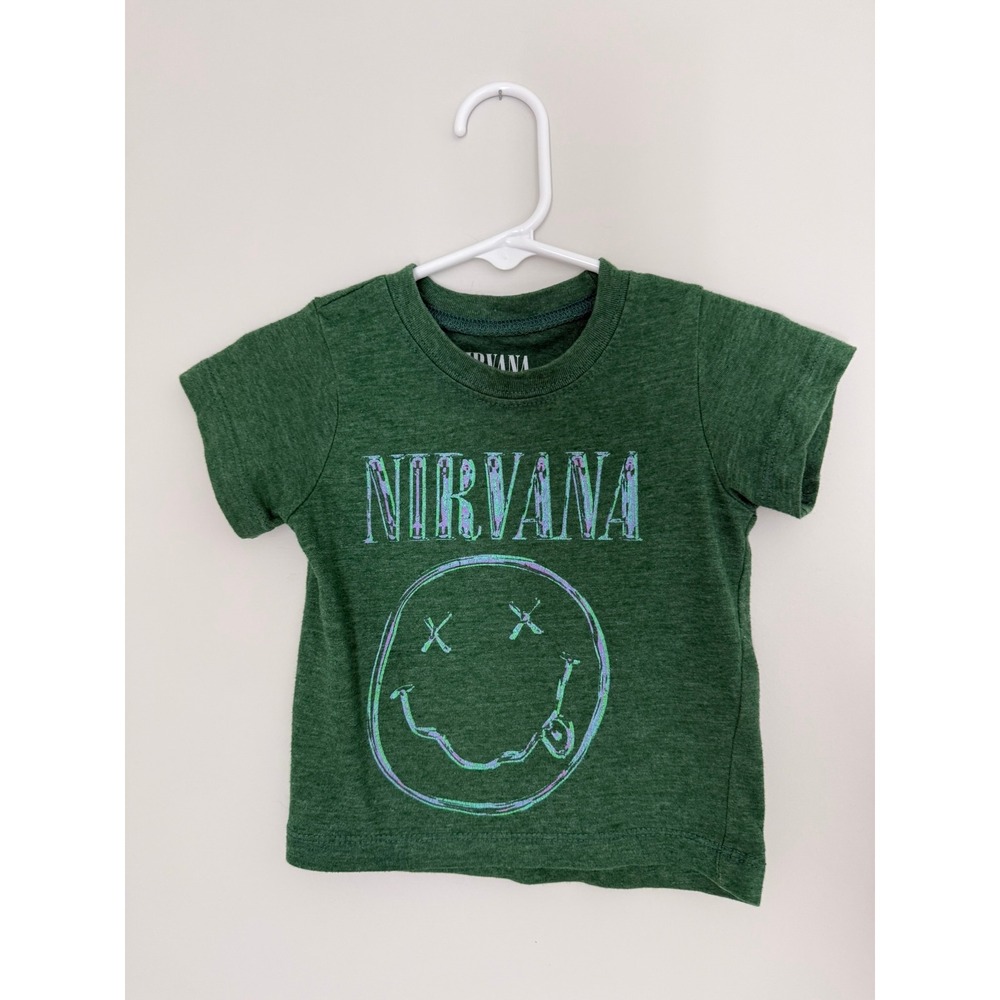 Nirvana Toddler Graphic T-Shirt Green Smiley Face Logo Band Tee Kids